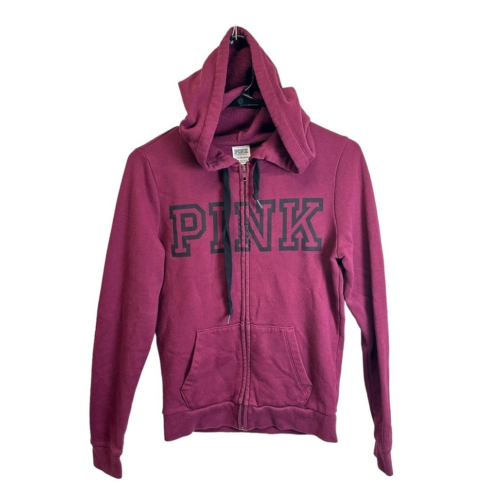 Victoria’s Secret PINK Hooded Jacket sz. XS‎ Burgundy Red Full Zip Long Sleeve